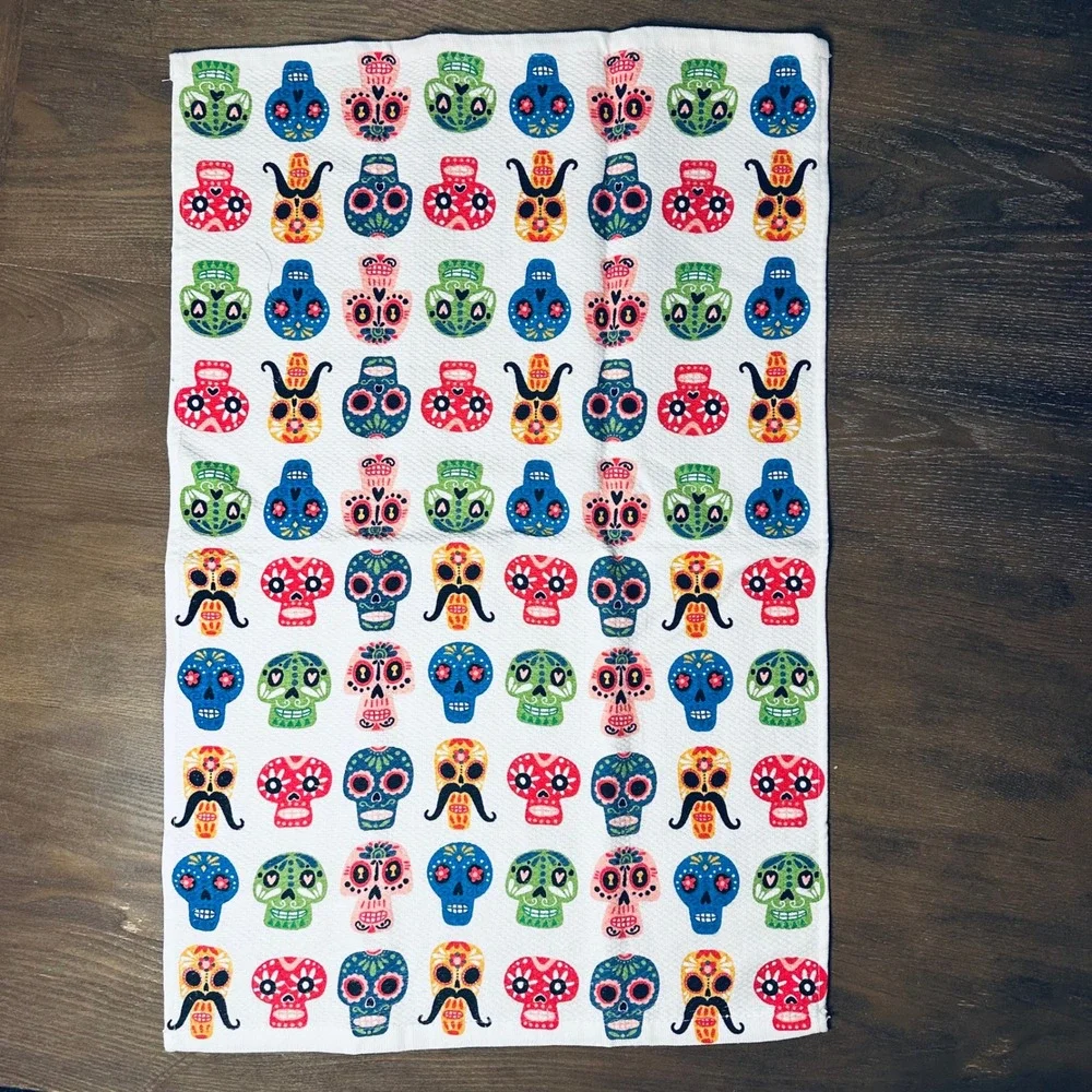 NEW Day of the Dead Sugar Skull Kitchen Towel Tea Towel‎ Cotton 18 x 27 MEXICANA